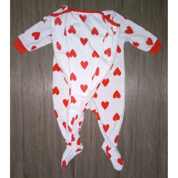 Carter's Girls 6M Light Gray Red Hearts Fleece Zipper Long Sleeve Footie Pajama - Picture 2 of 8